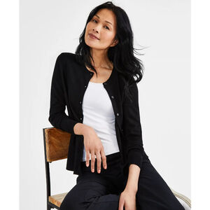 Style & Co Women's Medium Petite Black Button-Up Cardigan Sweater NWT